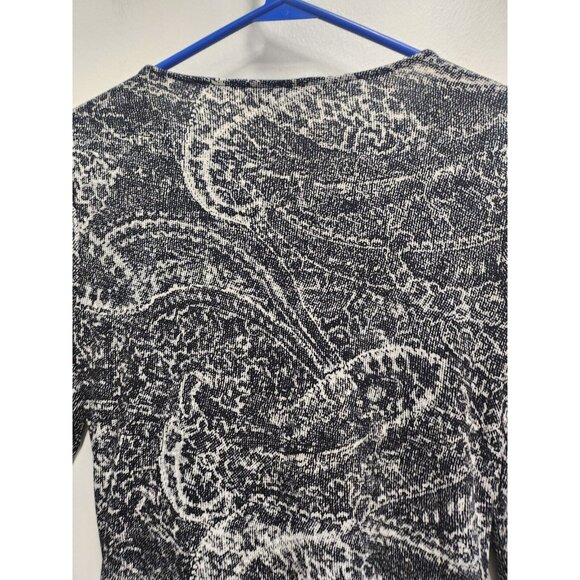 Ann Taylor Top Womens Small Black White Paisley Long Sleeves Ruched Office - Picture 8 of 8
